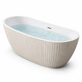 Baignoire îlot ovale blanche et beige en matériau composite, finition cannelée contemporaine, 170 x 80 x 58 cm
