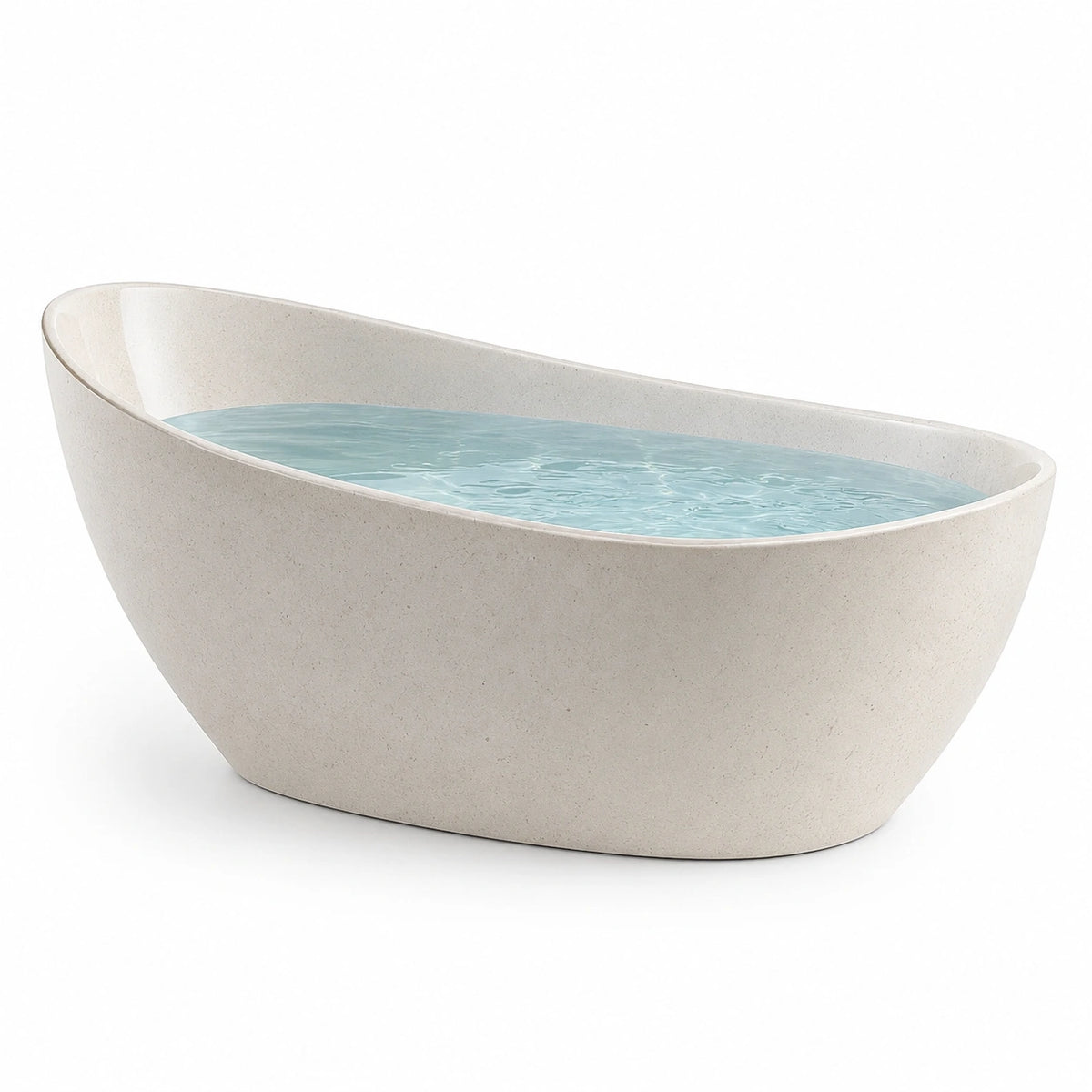 Baignoire îlot en composite minéral blanc cassé, forme organique contemporaine, 170 x 80 x 60 cm