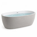 Baignoire îlot ovale contemporaine en résine minérale gris et blanc, 170 x 80 x 58 cm