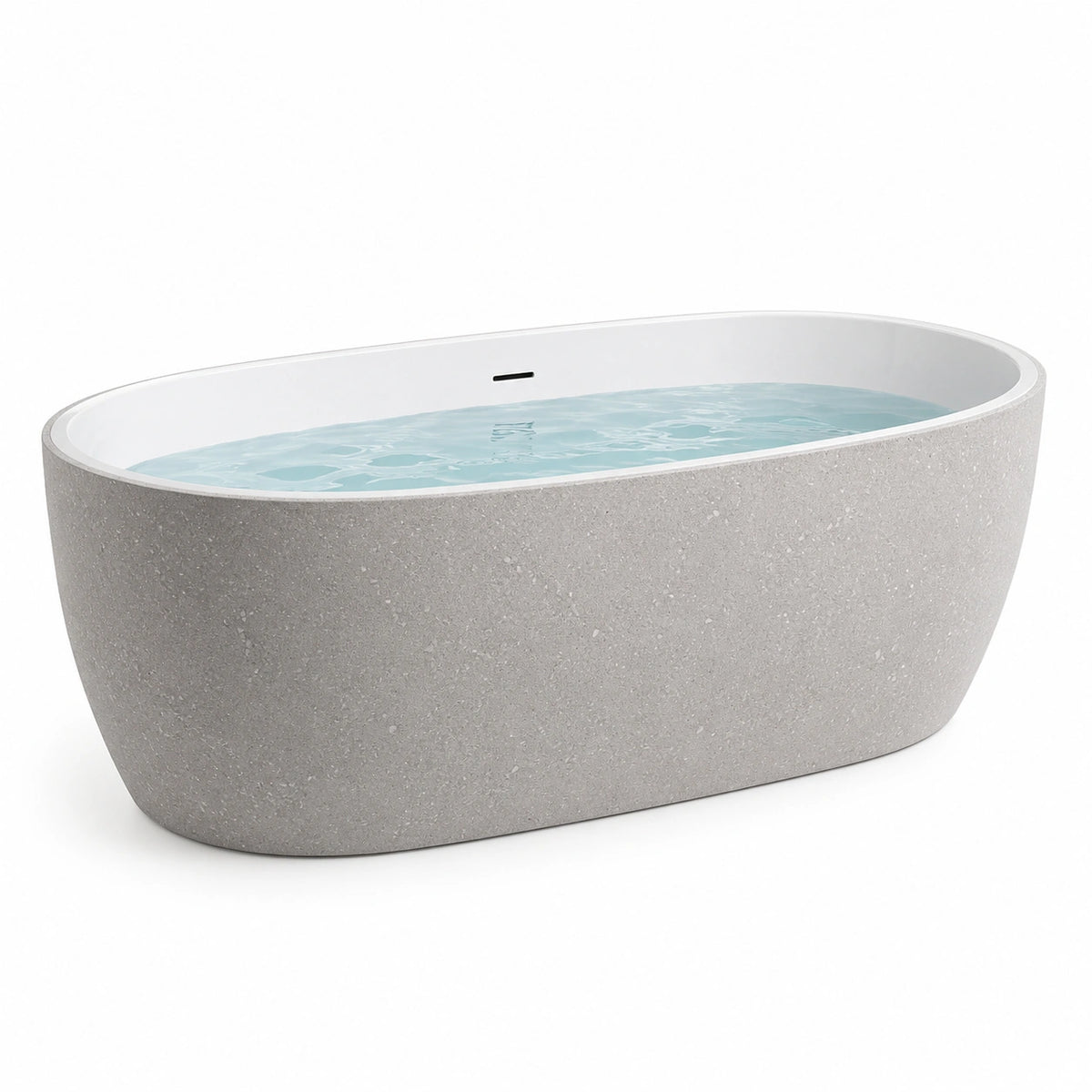Baignoire îlot ovale contemporaine en résine minérale gris et blanc, 170 x 80 x 58 cm