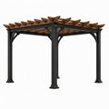 Pergola de jardin contemporaine en acier noir et bois brun avec toit ajouré, 360 x 360 x 240 cm