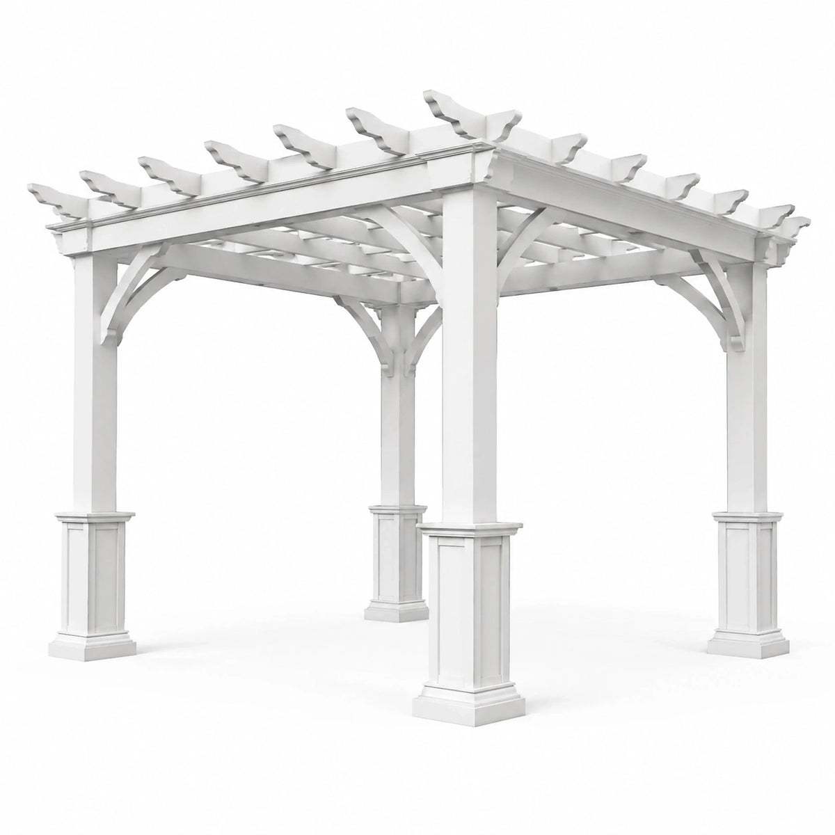 Pergola de jardin en bois peint blanc avec toit ajouré, 305 x 305 x 254 cm