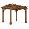 Pergola de jardin en bois brun avec toit ajouré, 427 x 366 x 270 cm, style rustique