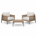 Ensemble de jardin 3 pièces brun et beige clair, 2 fauteuils de 78 x 78 x 78 cm et table basse de 80 x 80 x 38 cm