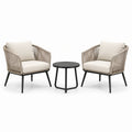 Salon de jardin 3 pièces, 2 fauteuils 74 x 72 x 80 cm et table ronde Ø 50 x 50 cm, beige et noir