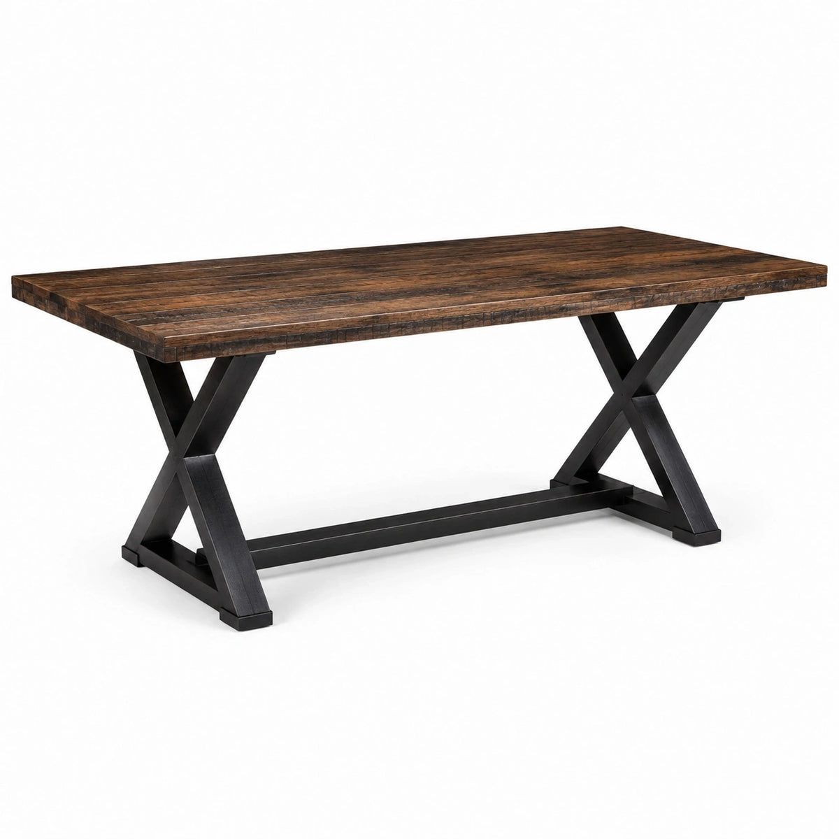 Table à manger industrielle en bois brun et métal noir, 180 x 90 x 76 cm