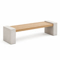Banc de jardin à lattes en bois naturel et béton, beige et gris clair, 150 x 40 x 45 cm