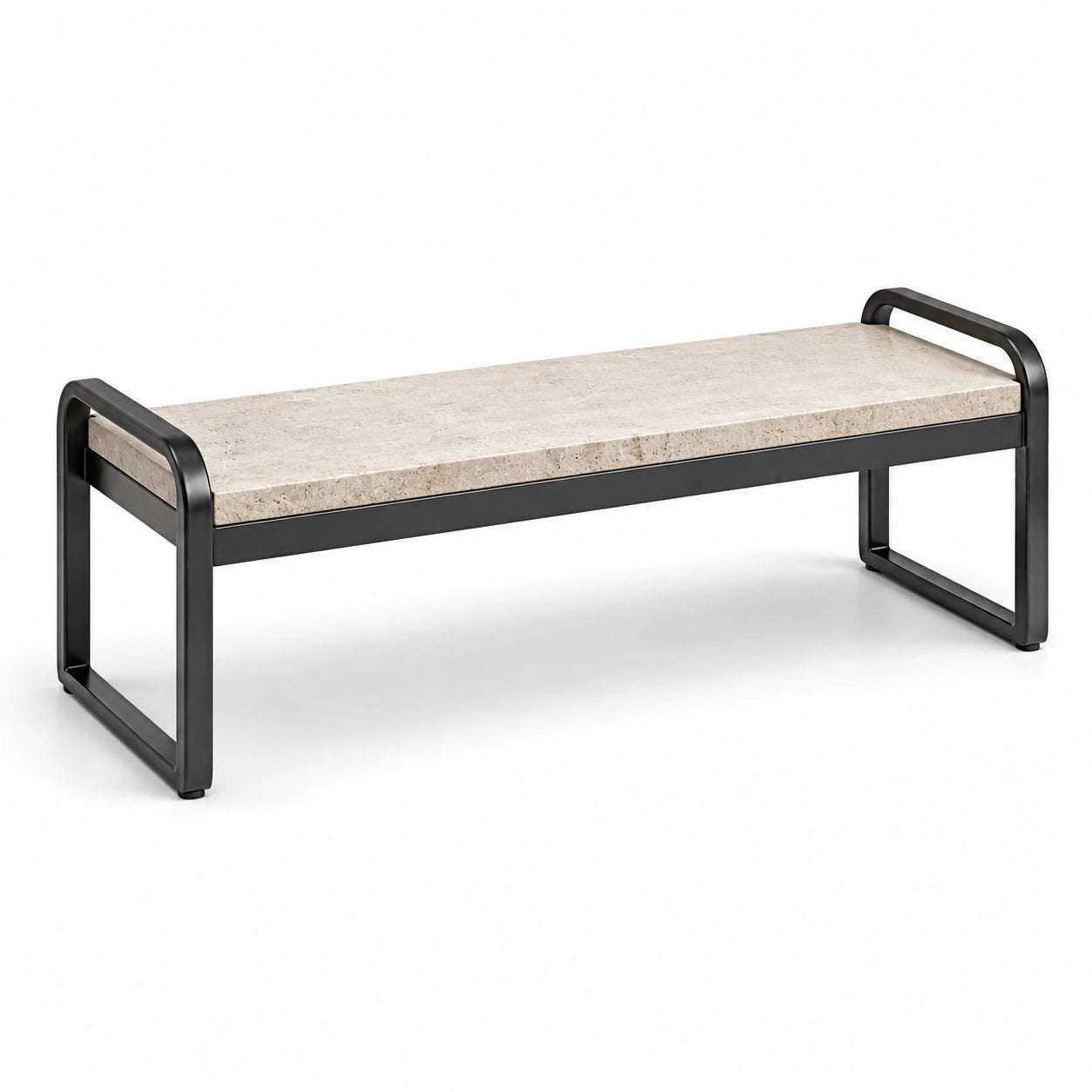 Banc d'entrée 120 x 40 x 45 cm avec assise beige effet pierre et structure en métal noir