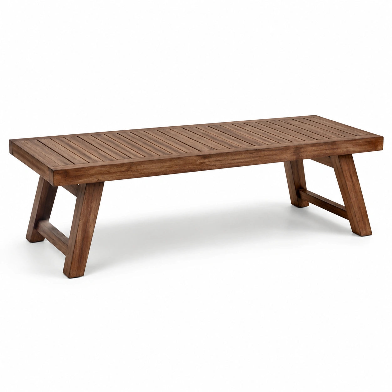Banc de jardin en bois brun à assise à lattes, 160 x 40 x 45 cm, style rustique