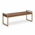 Banc contemporain effet noyer et métal doré, 140 x 40 x 48 cm