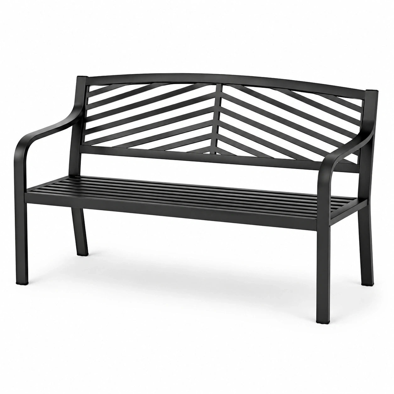 Banc de jardin 2 places en métal noir avec dossier ajouré, 127 x 60 x 87 cm