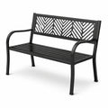 Banc de jardin 2 places en métal noir avec dossier ajouré géométrique, 127 x 60 x 87 cm