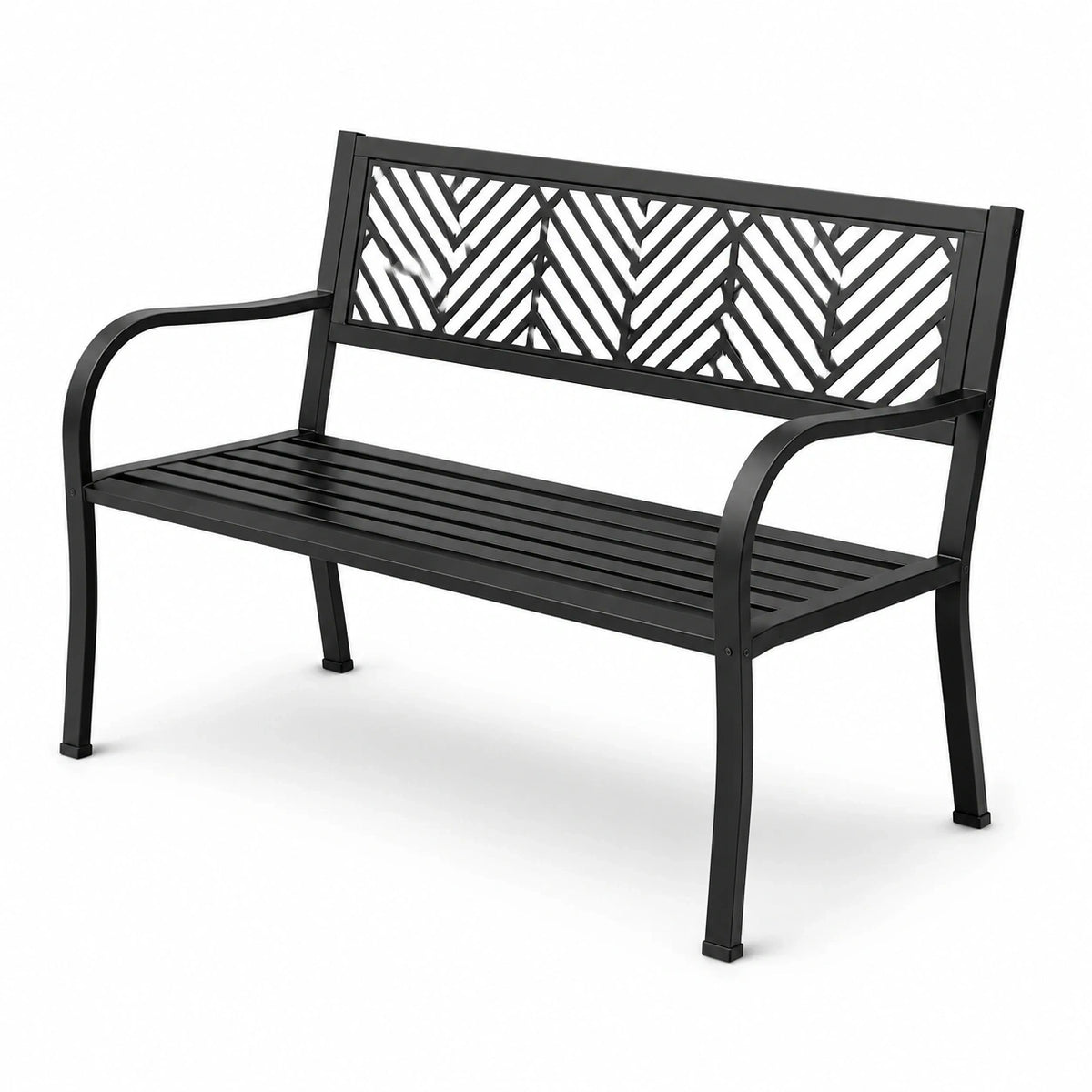 Banc de jardin 2 places en métal noir avec dossier ajouré géométrique, 127 x 60 x 87 cm