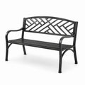 Banc de jardin en métal noir 127 x 60 x 85 cm avec dossier géométrique et accoudoirs