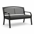 Banc de jardin 2 places en métal noir avec coussin gris, 120 x 60 x 89 cm