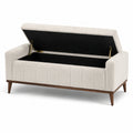 Banc coffre rembourré avec rangement, tissu bouclé écru, marron et noir, 124 x 52 x 63 cm
