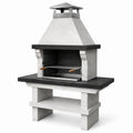 Barbecue de jardin en béton blanc et noir avec grille réglable et cheminée, 120 x 70 x 220 cm