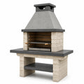 Barbecue de jardin en béton beige, gris anthracite et marron avec hotte et grille réglable, 110 x 65 x 200 cm