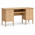 Bureau double caisson effet chêne naturel avec 6 tiroirs et niche centrale, 120 x 50 x 75 cm
