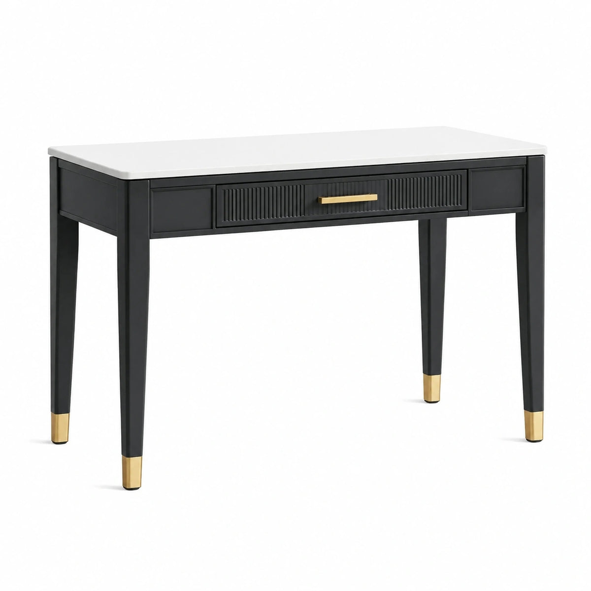 Bureau noir et blanc avec tiroir et finitions dorées, 120 x 50 x 76 cm