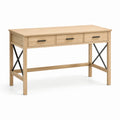Bureau industriel à 3 tiroirs, effet chêne naturel et métal noir, 120 x 50 x 76 cm