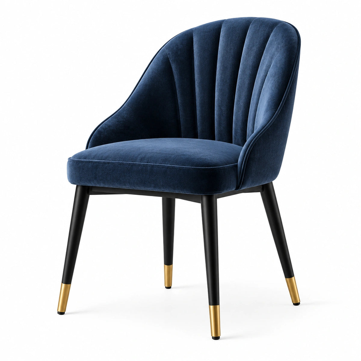 Chaise en velours bleu marine avec dossier enveloppant et accoudoirs, 62 x 64 x 82 cm