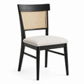 Chaise en bois noir avec dossier en cannage naturel et assise rembourrée beige, 48 x 55 x 86 cm