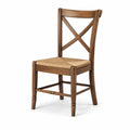 Chaise rustique en bois marron avec assise tressée beige, 48 x 52 x 96 cm