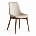 Chaise contemporaine en similicuir beige avec pieds en bois marron, 52 x 58 x 84 cm
