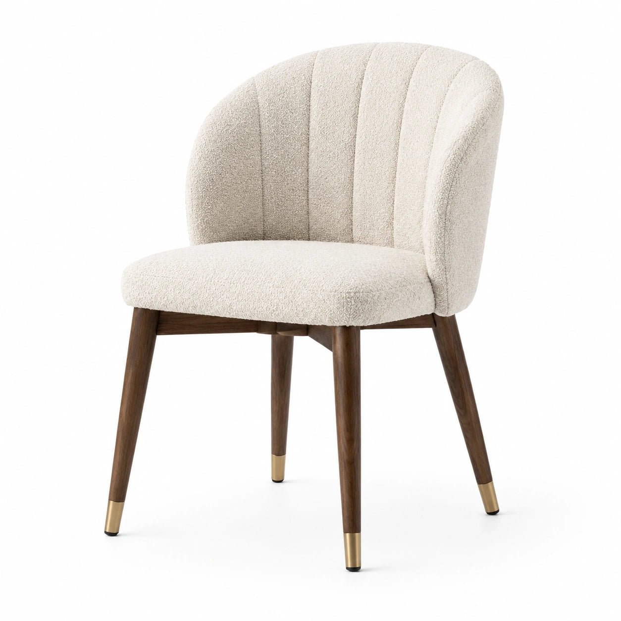 Chaise rembourrée en tissu bouclé écru avec dossier enveloppant, 60 x 58 x 82 cm