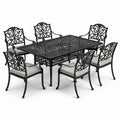 Ensemble repas de jardin 7 pièces noir et gris clair avec table de 180 x 100 x 74 cm et 6 fauteuils