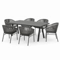 Ensemble repas de jardin 7 pièces gris anthracite et gris clair, table 180 x 90 x 75 cm avec 6 fauteuils 60 x 62 x 80 cm