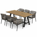 Ensemble repas de jardin 7 pièces brun, anthracite et gris, table 200 x 100 x 75 cm et 6 fauteuils 61 x 60 x 82 cm