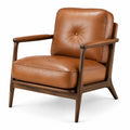 Fauteuil rétro cognac et marron en bois avec revêtement effet cuir et accoudoirs, 78 x 82 x 84 cm