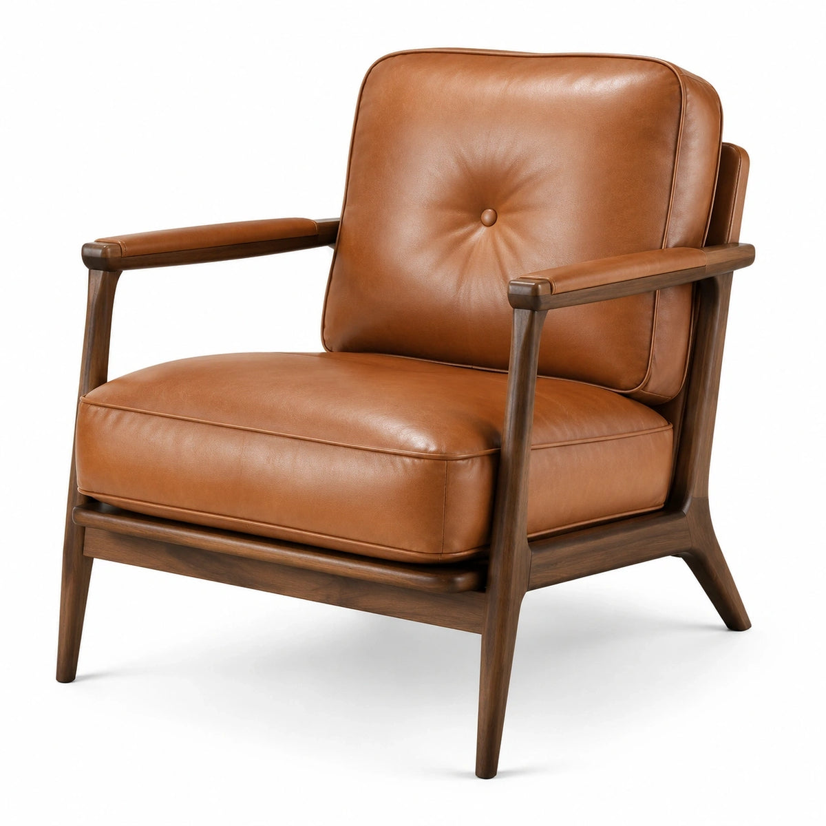 Fauteuil rétro cognac et marron en bois avec revêtement effet cuir et accoudoirs, 78 x 82 x 84 cm